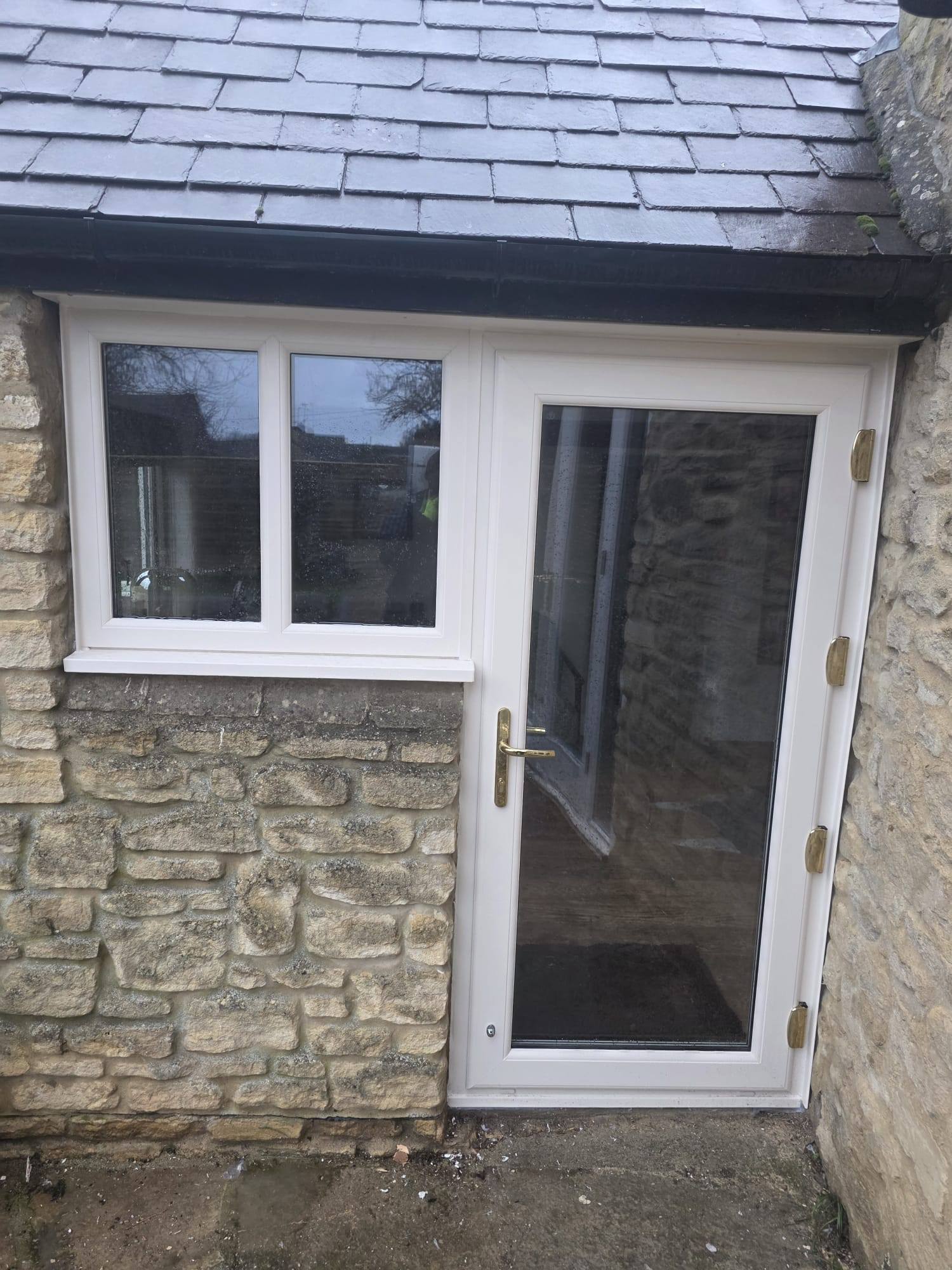 Cream uPVC window door combination